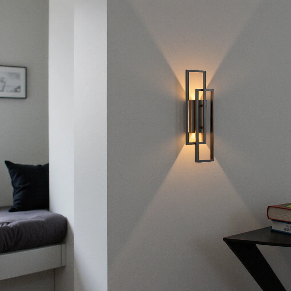 Wall Lamp LED Rectangular Geometric Aluminum Black Warm White 3000K Hall Bedroom Modern | Sansoti