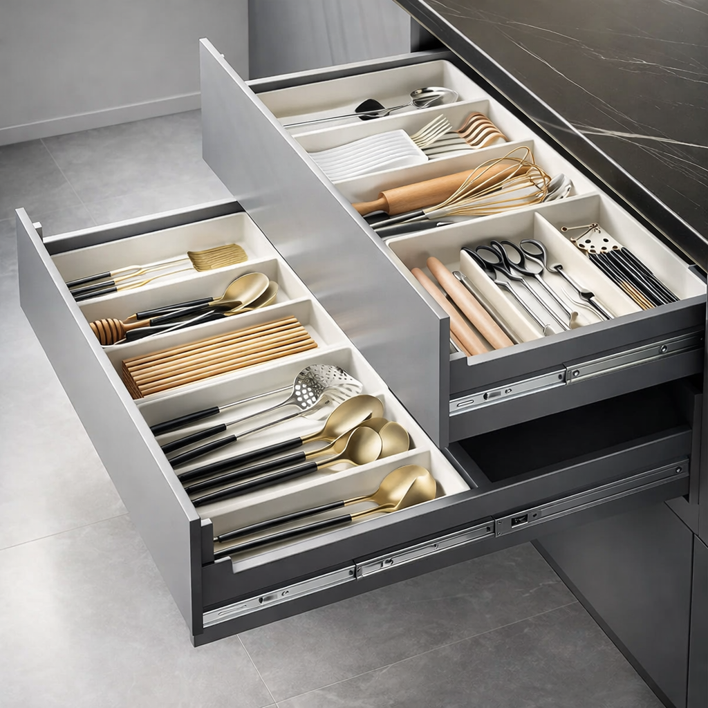 Organisateur de tiroir réglable flexible pour cuisine, bureau, salle de bain – Rangement pour couverts et accessoires | Sansoti