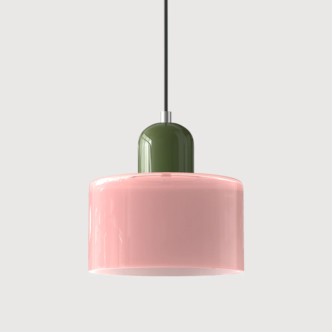 Suspension vintage en verre coloré et métal réglable, éclairage d’ambiance pour coin repas, plafonnier au design rétro | Sansoti
