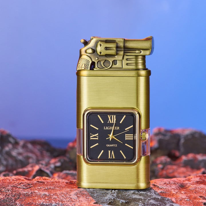 Decorative Lighter with Built-in Clock – Adjustable Flame and Luxury Pattern Selection | Sansoti