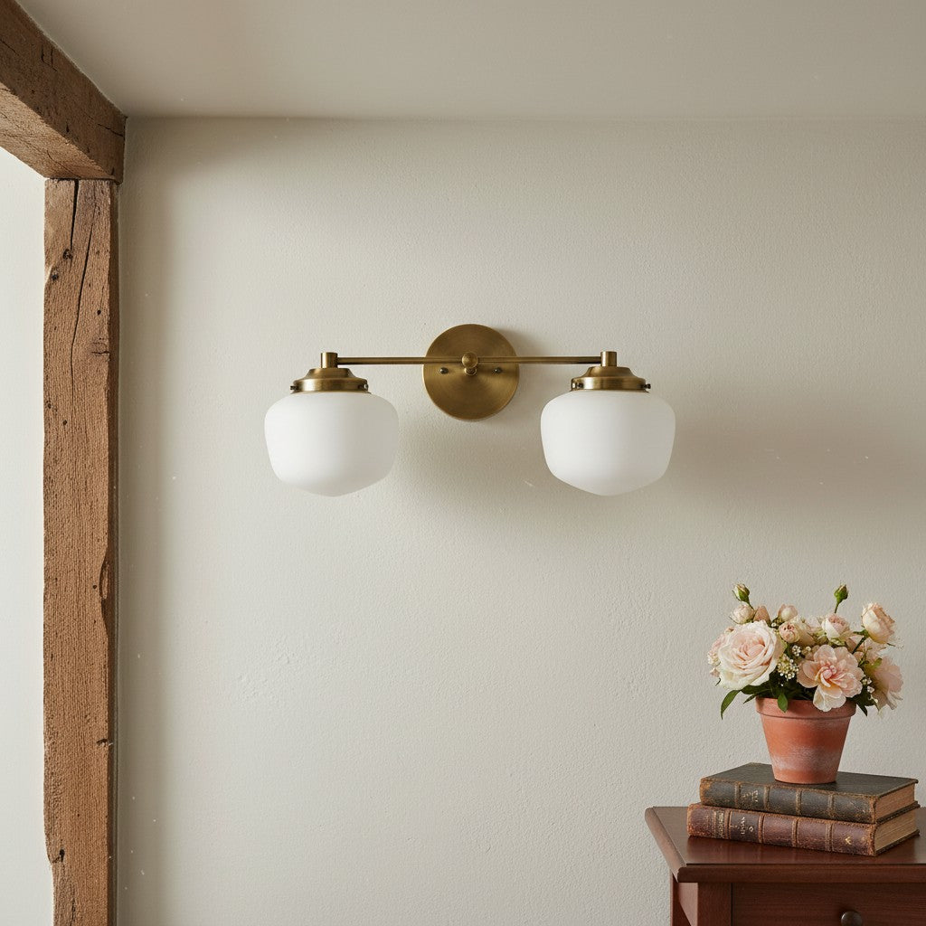 Globe Wall Lamp Classic Bathroom Schoolhouse Lighting Matte Opal Glass for Mirror and Sink | Sansoti