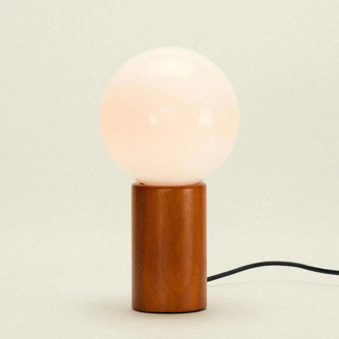 Lampe de Table Bois Verre Vintage Milieu du Siècle 28cm Boule Ronde Lampe de Chevet Chambre | Sansoti