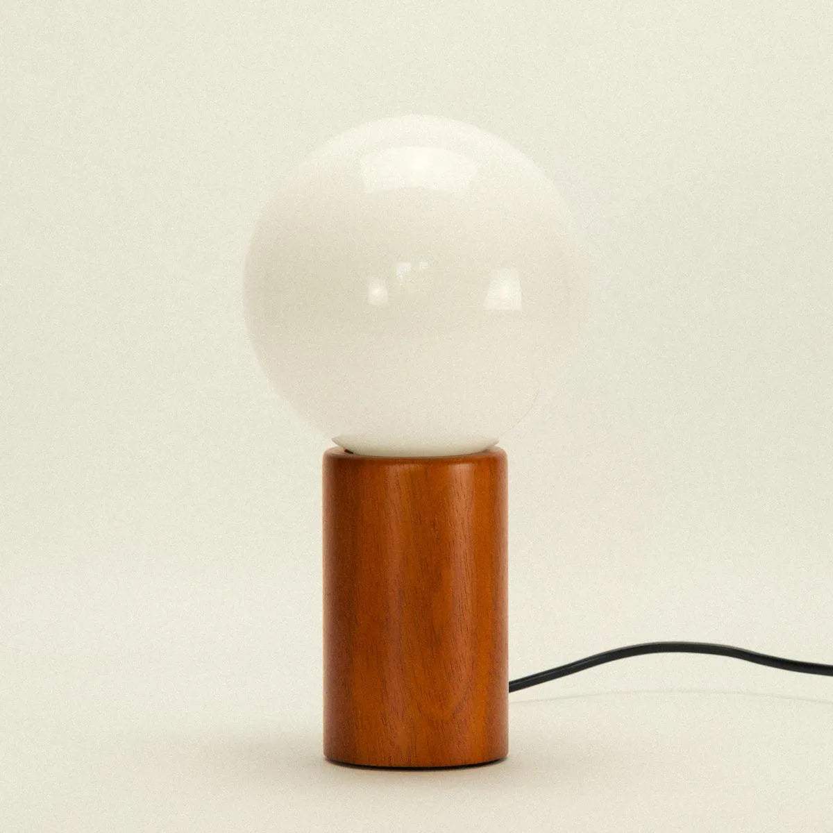Lampe de Table Bois Verre Vintage Milieu du Siècle 28cm Boule Ronde Lampe de Chevet Chambre | Sansoti