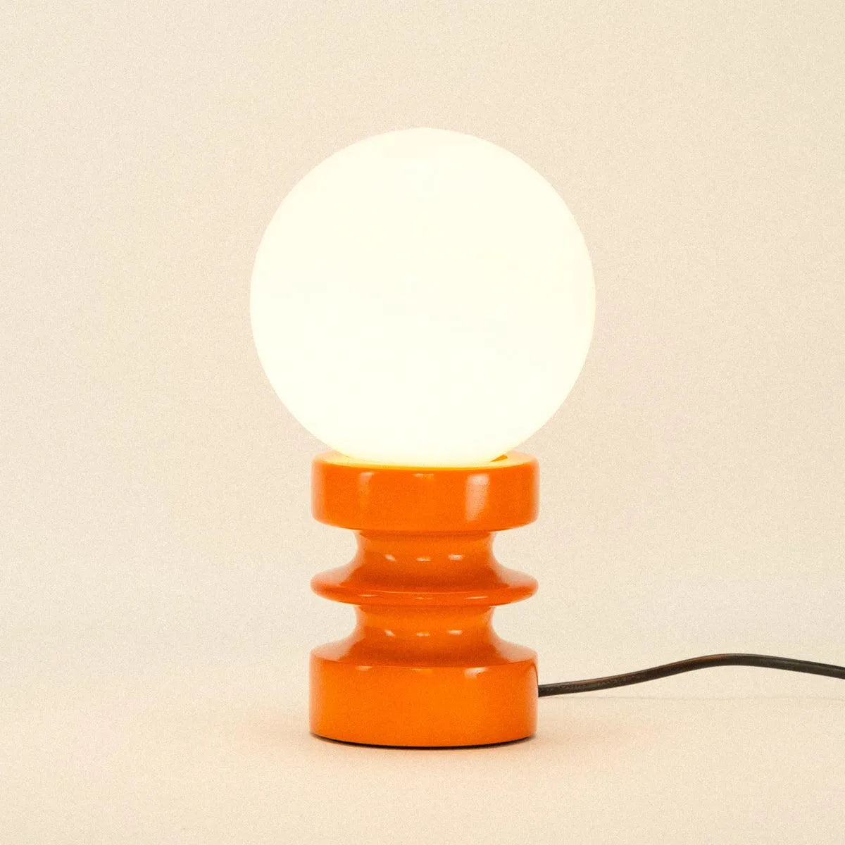 Lampa stołowa z litego drewna i szkła, vintage, 28 cm, zielono-pomarańczowa, retro, nastrojowe oświetlenie, nowoczesna | Sansoti