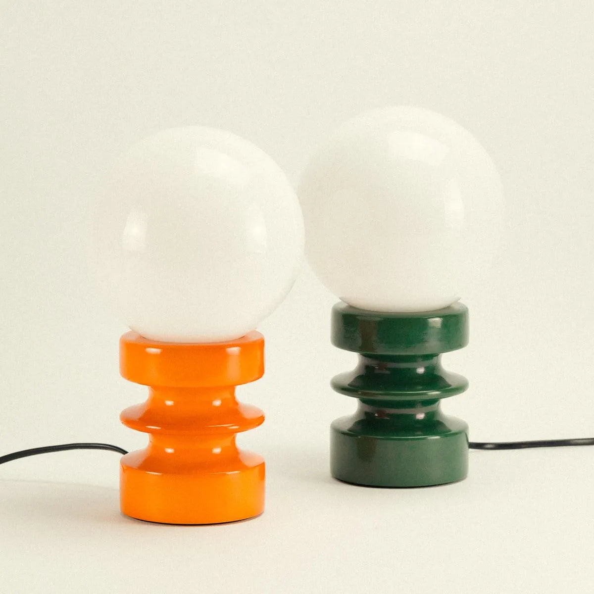 Lampa stołowa z litego drewna i szkła, vintage, 28 cm, zielono-pomarańczowa, retro, nastrojowe oświetlenie, nowoczesna | Sansoti
