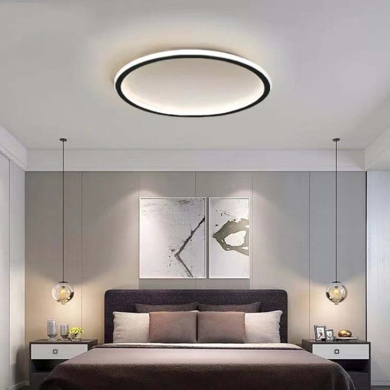 Modern LED Round Ceiling Light in White or Black Metal and Acrylic, Dimmable Ceiling Lighting for Bedroom or Living Room | Sansoti