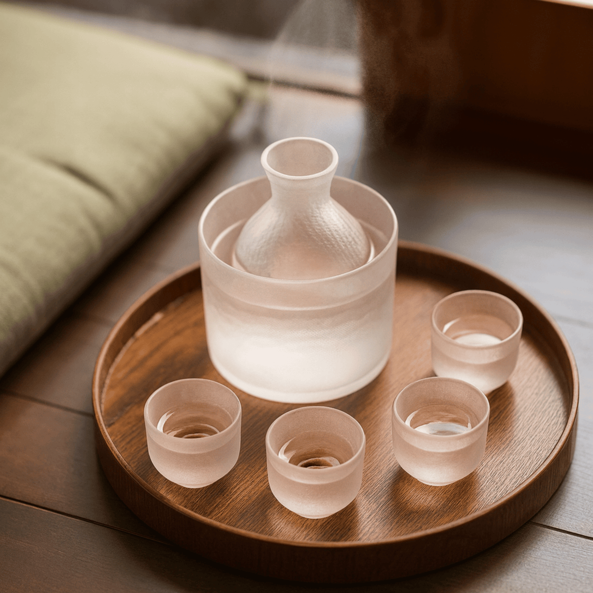 6-Piece Glass Sake Set, Japanese-Inspired Serving Set with Carafe, Ice Bucket, and 4 Glasses for Spirits | Sansoti