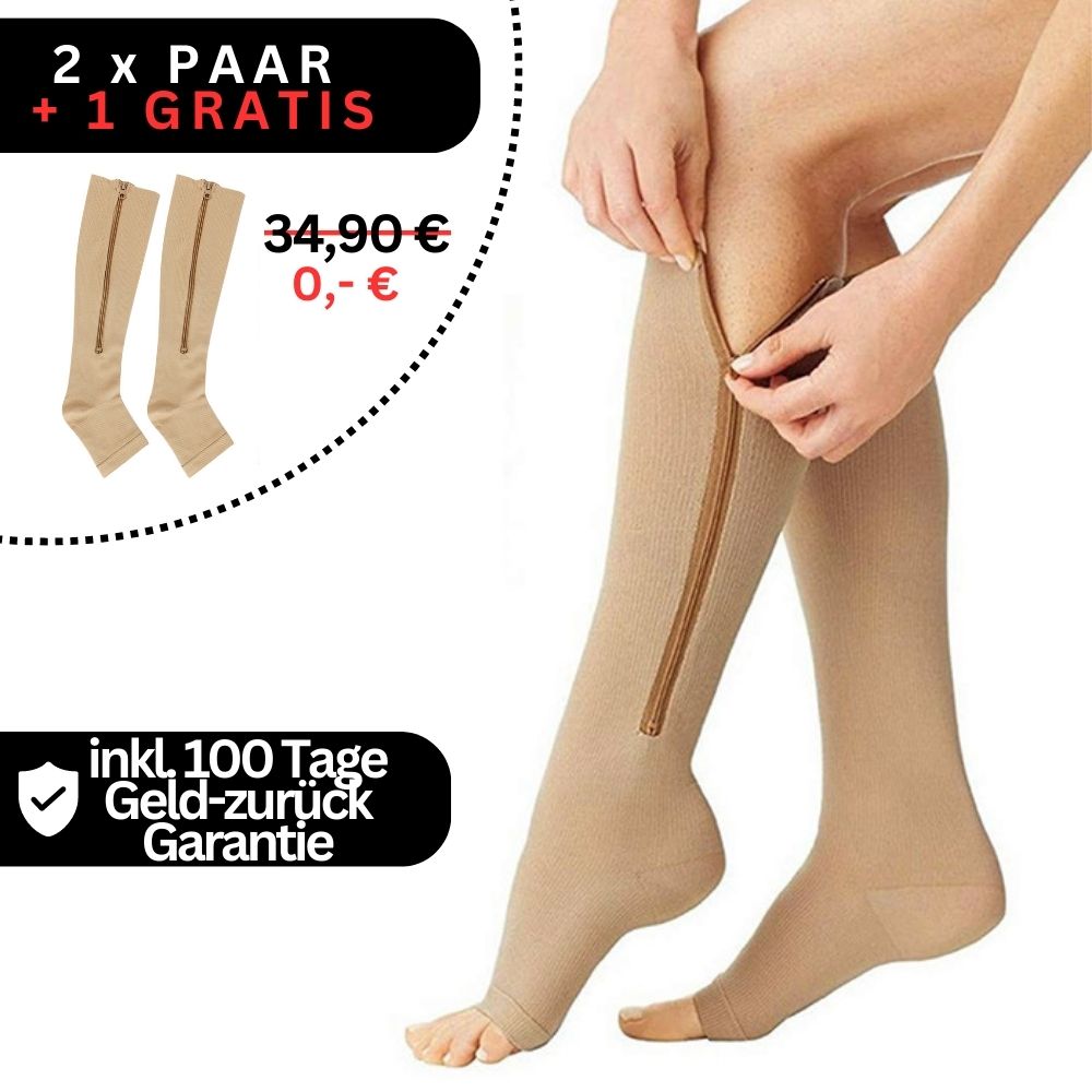 Chaussettes de compression avec fermeture éclair Noir Nude S-M L-XL 2XL Soutien orthopédique Confort quotidien Thérapeutique | Sansoti