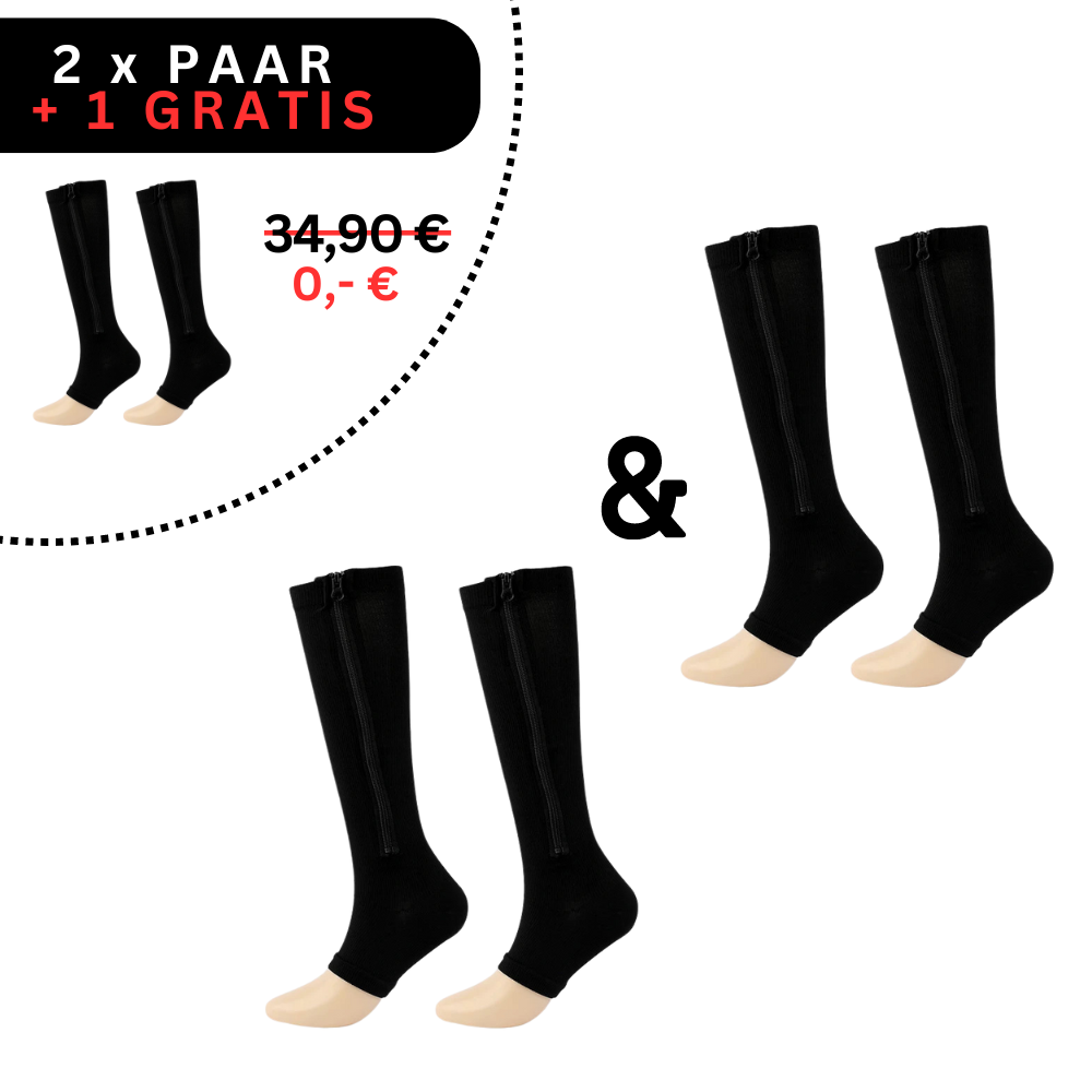 Chaussettes de compression avec fermeture éclair Noir Nude S-M L-XL 2XL Soutien orthopédique Confort quotidien Thérapeutique | Sansoti