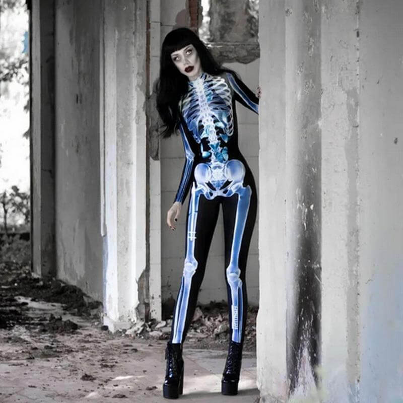 3D Skelet Bodysuit Halloween Kostuum voor Dames en Heren Lycra Nauwsluitend Realistisch Print Spookfeest | Sansoti