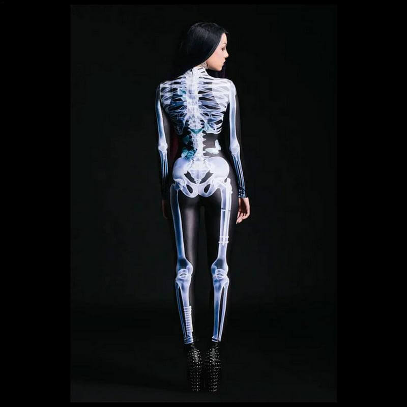Combinaison intégrale squelette pour Halloween, impression 3D, lycra moulant, costume de fête pour femmes et hommes, fermeture éclair, carnaval, déguisement | Sansoti