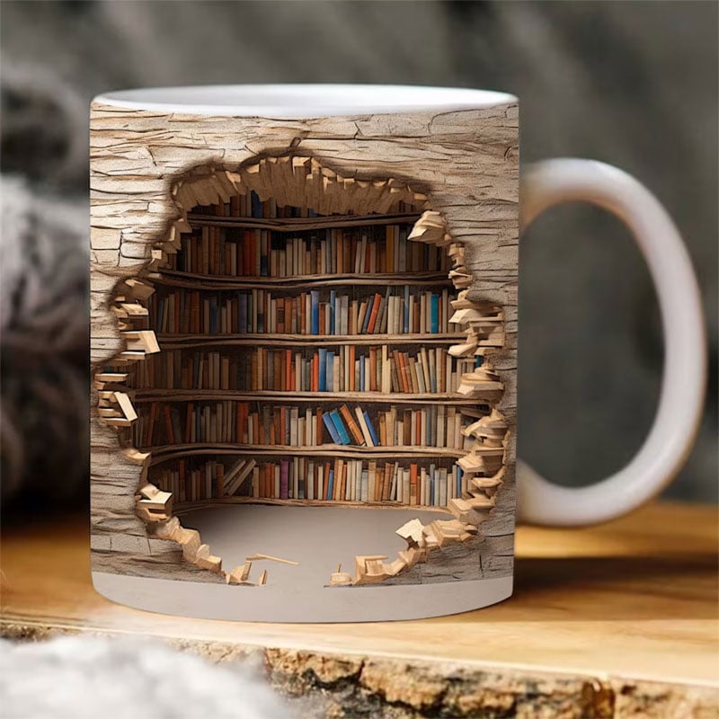 Ceramic Bookshelf Mug 3D Design 350ml Coffee Cup Literature Lovers Gift for Kitchen and Living Room | Sansoti