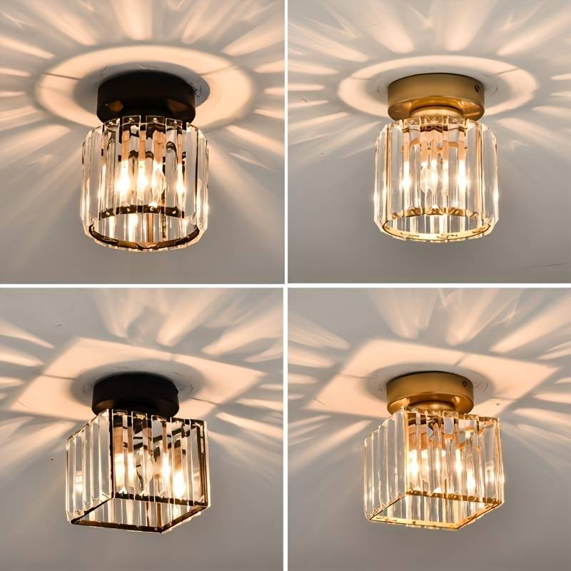 Ceiling Lamp Crystal Black Silver Gold E27 Surface Mounted Modern Hall Living Room | Sansoti