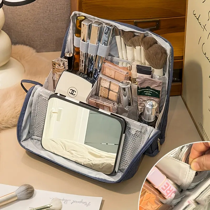 Gestructureerde Make-up Organiser voor op Reis – Compacte Cosmetica Opbergtas met Compartimenten & Ritssluiting | Sansoti