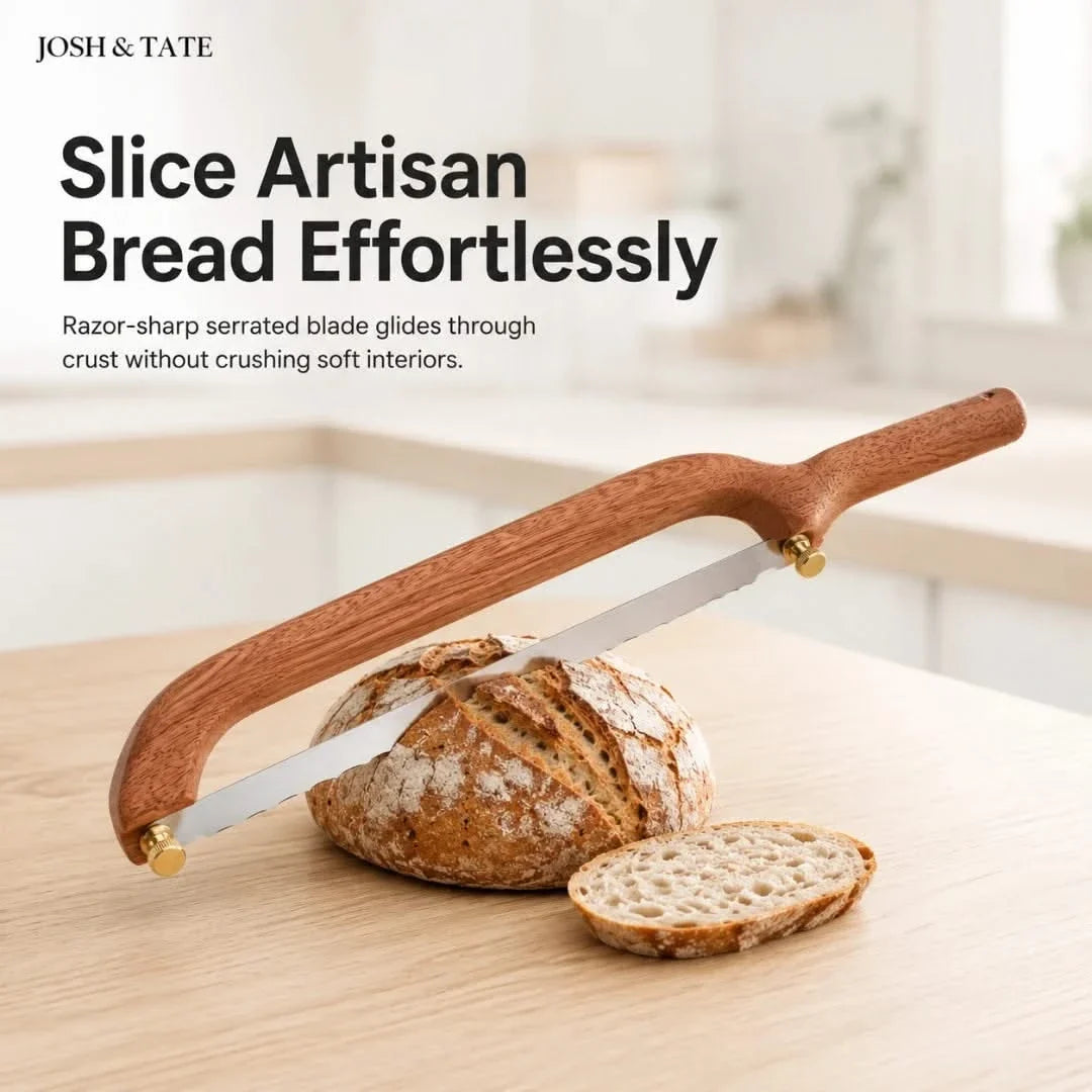 Curved Bread Knife with Replaceable Serrated Blade Wooden Handle Artisan Bakes Loaves Baguette | Sansoti
