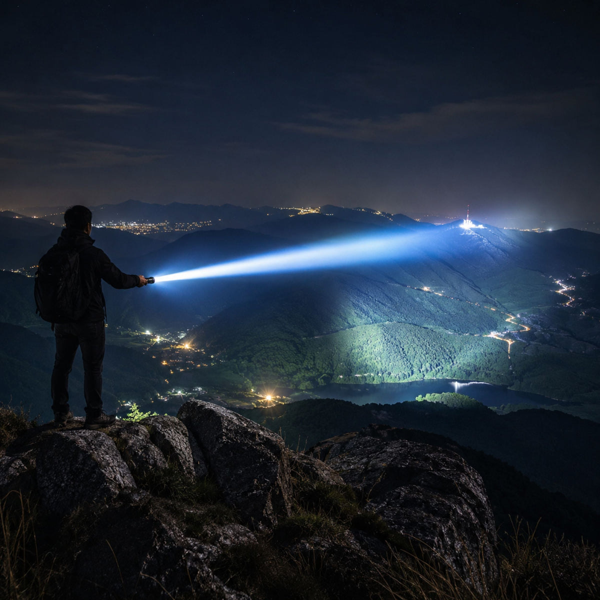 Tactical Flashlight with Rechargeable 5000mAh Battery - Powerful 100000 Lumen LED - Waterproof & Shockproof - With LCD Battery Indicator & Power Bank Function | Sansoti