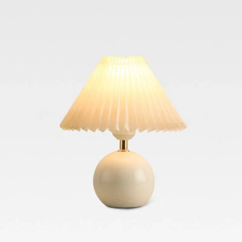 Ceramic Table Lamp with Pleated Shade – Japanese Style Lighting White Pink Beige for Bedroom Living Room Office | Sansoti