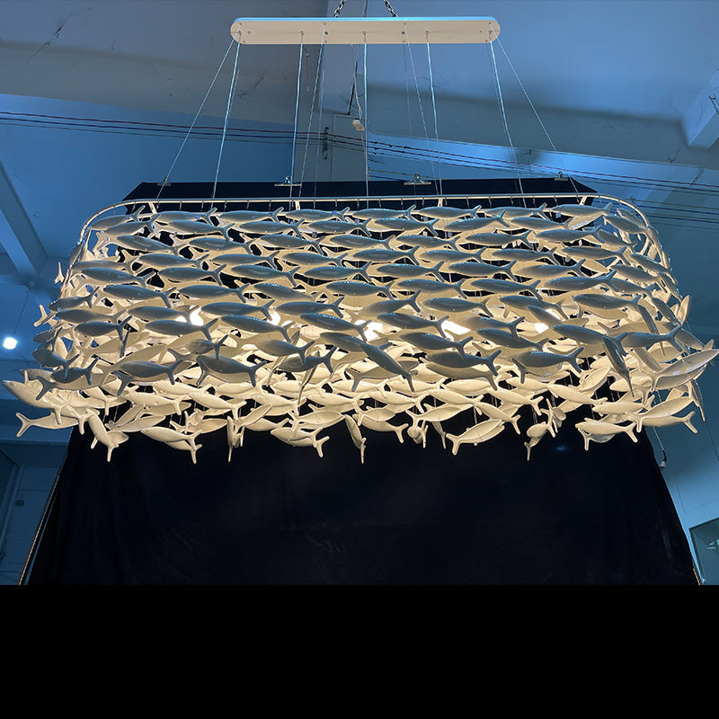 Porzellanfisch-Kronleuchter im ovalen und runden Design, Pendelleuchte für das Esszimmer, dimmbares warmweißes LED-Licht, dekorativ | Sansoti