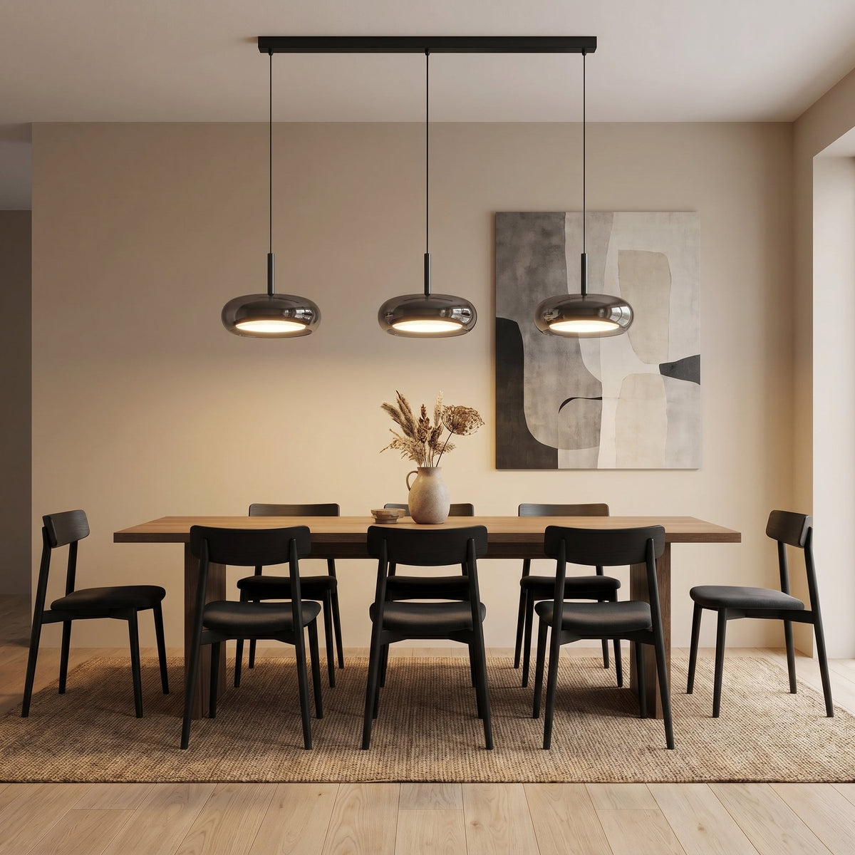 Dreifache Hängeleuchte Kücheninsel Glas & Eisen LED Verstellbares modernes Design Beleuchtungsfläche 15m² | Sansoti
