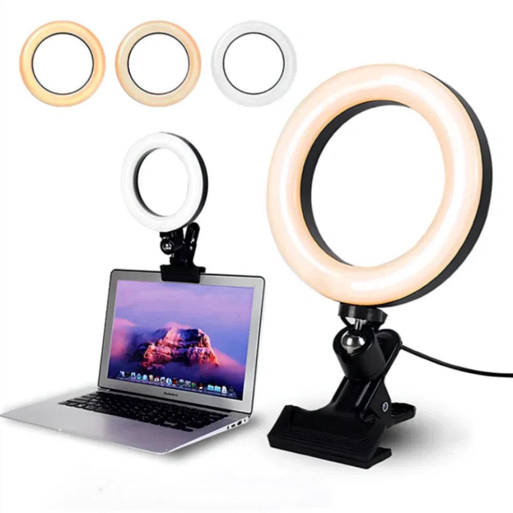 LED Ringlicht met Klem Modern Dimbaar Bureaulamp met 360° Draaibaar – Perfect voor Video-Calls Make-up Fotografie | Sansoti