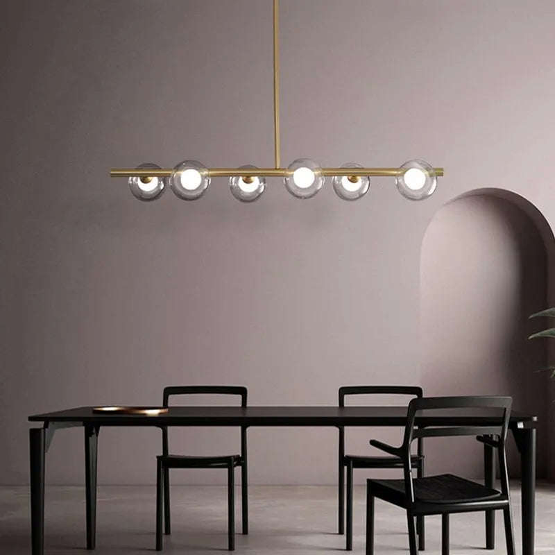 Lineare Pendelleuchte Blasenglas 5 oder 6 Leuchtpunkte Schwarz Gold Esszimmer Kücheninsel Nordic Skandinavisch | Sansoti