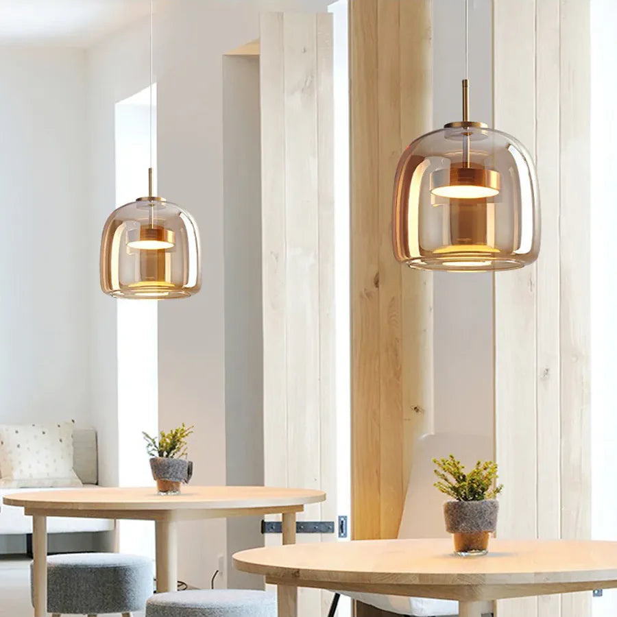 Lámpara colgante nórdica de vidrio LED, coñac y gris ahumado, estilo escandinavo | Sansoti