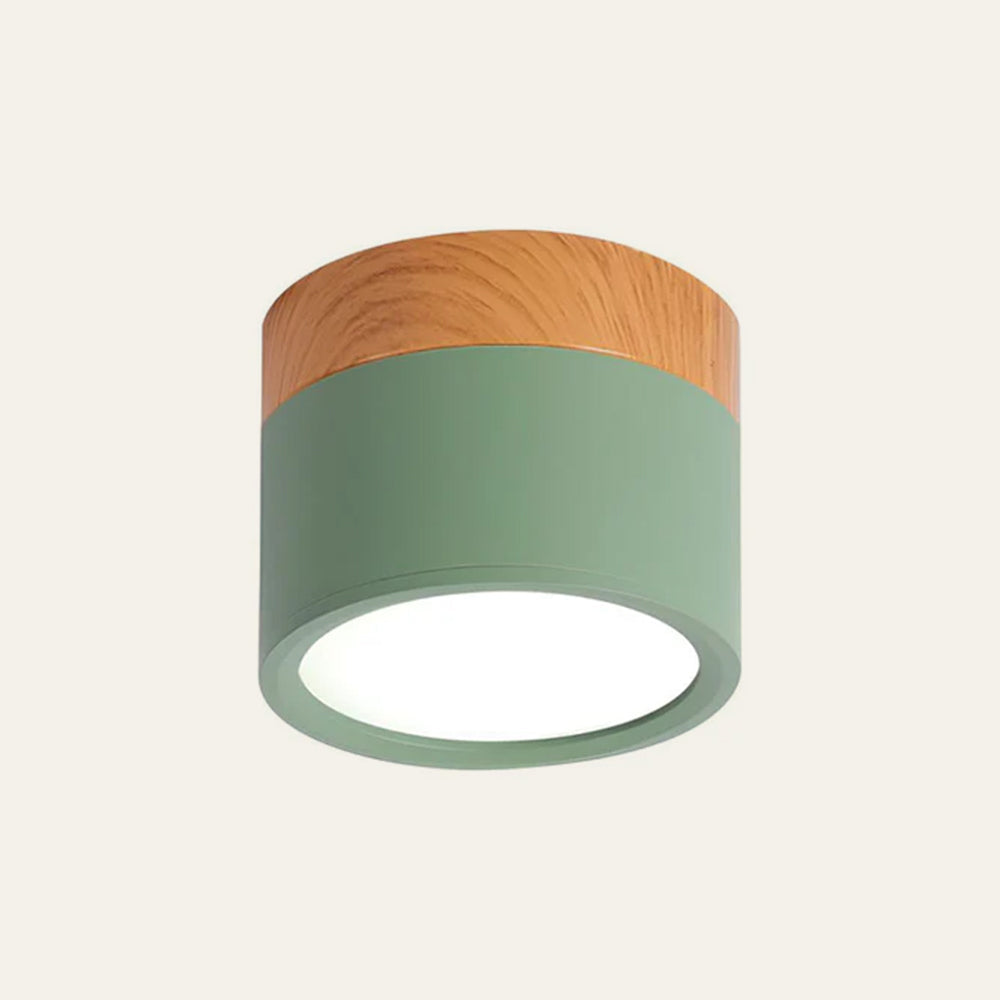 Plafonnier rond moderne en aluminium avec accents en bois et LED, éclairage scandinave pour entrée, salle à manger et salon | Sansoti