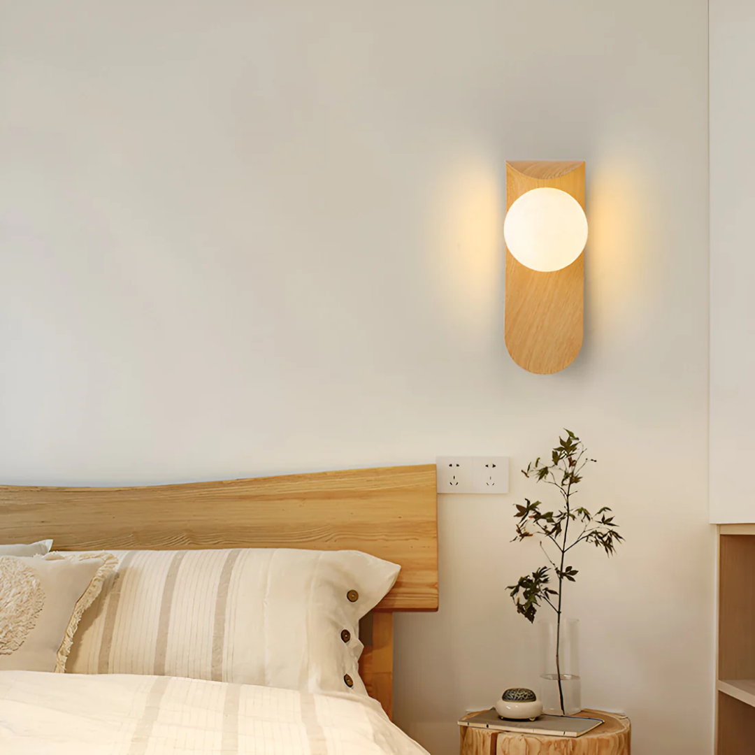 Houten wandlamp G9 LED metaal 13x25cm warm wit licht minimalistisch modern interieur woonkamer slaapkamer | Sansoti