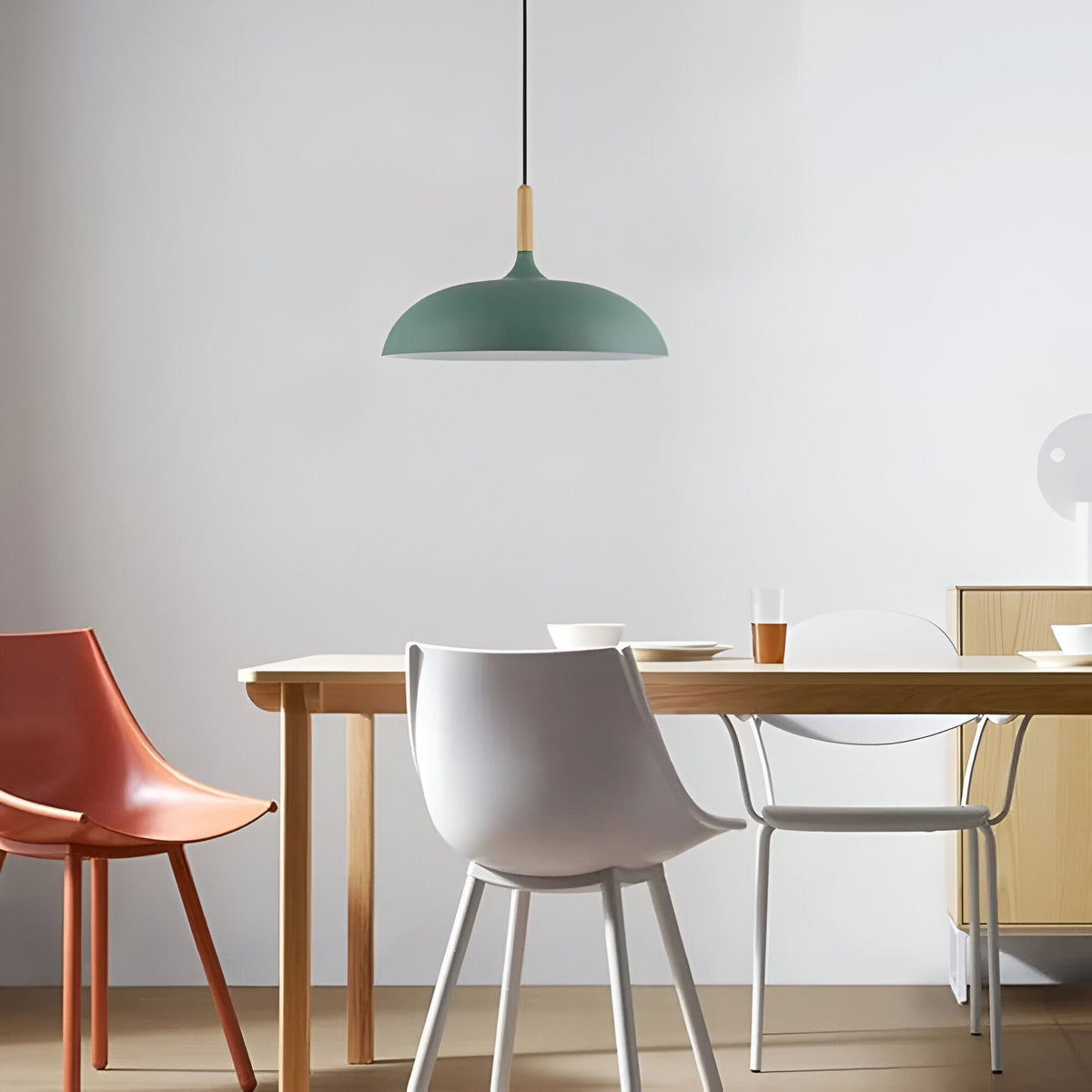 Lámpara colgante de madera y hierro, estilo escandinavo Japandi, redonda, E27, Ø35 Ø60, comedor, cocina | Sansoti