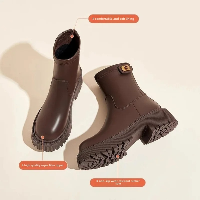 Enkellaarzen Dames Leer Ritssluiting Hoog Comfortabel Streetwear Winter Herfst Casual Chic Mode Stijlvol | Sansoti