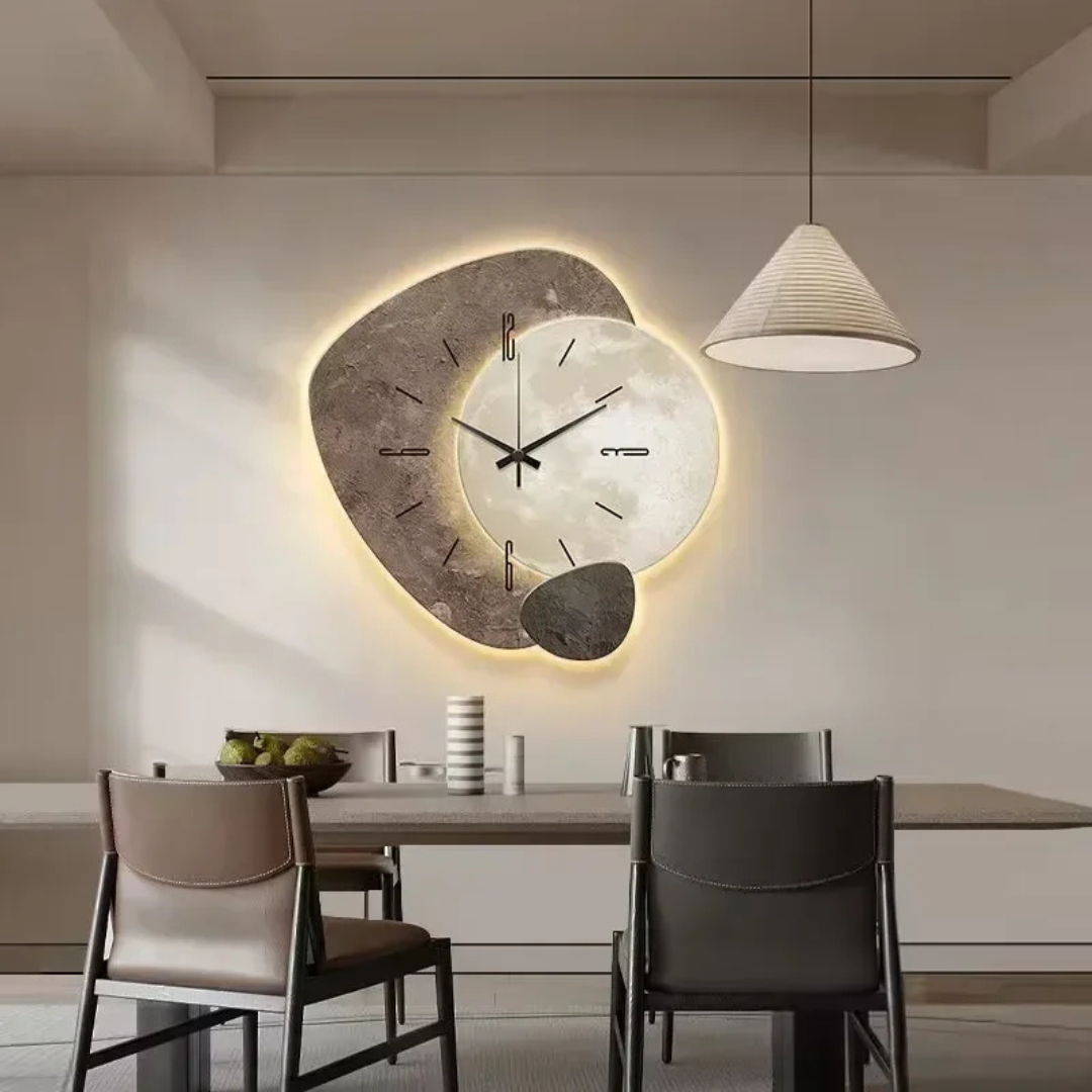 Holz Wanduhr Wohnzimmer mit LED Hintergrundbeleuchtung Leises Uhrwerk | Sansoti