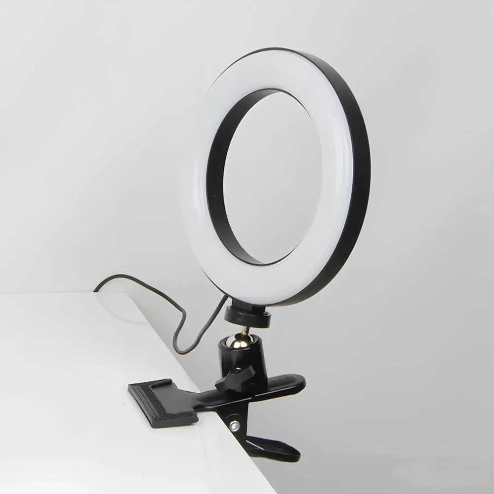 LED Ringlicht met Klem Modern Dimbaar Bureaulamp met 360° Draaibaar – Perfect voor Video-Calls Make-up Fotografie | Sansoti