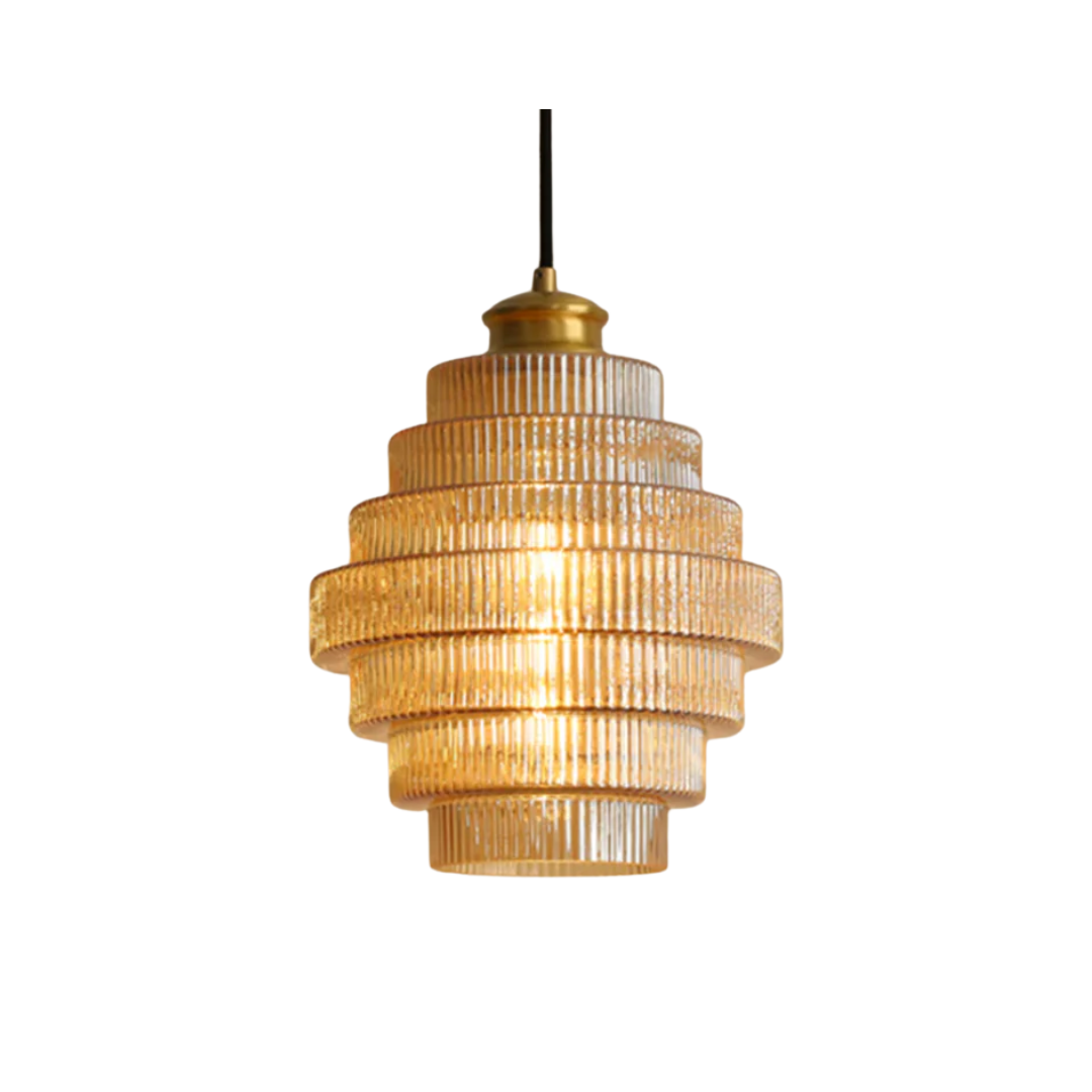 Hanglamp Glas Geribbeld Messing Gelaagd Woonkamer Eettafel Sfeerverlichting Vintage Design | Sansoti