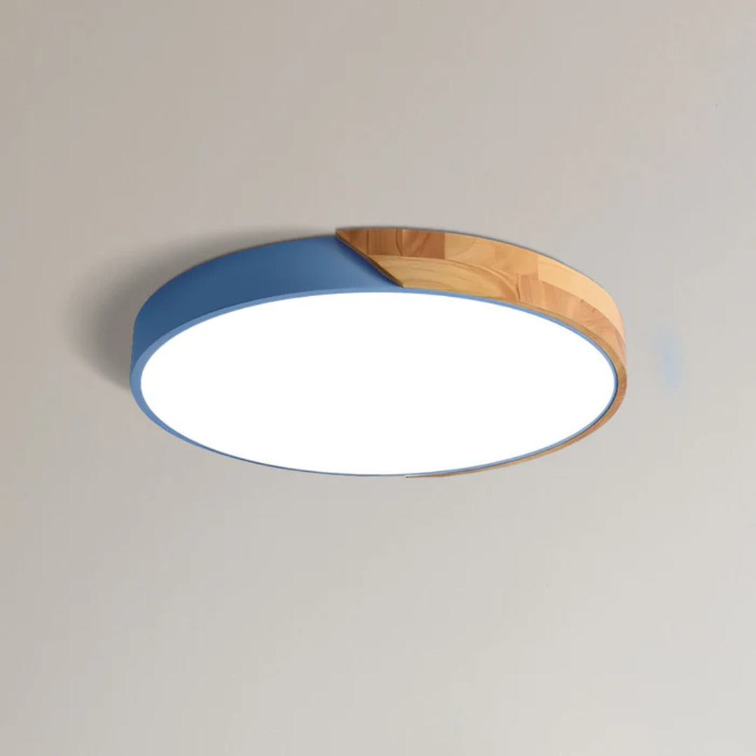 Scandinavian Round Matte Wooden LED Ceiling Light with Acrylic Shade for Living Room Bedroom Hall Stylish | Sansoti