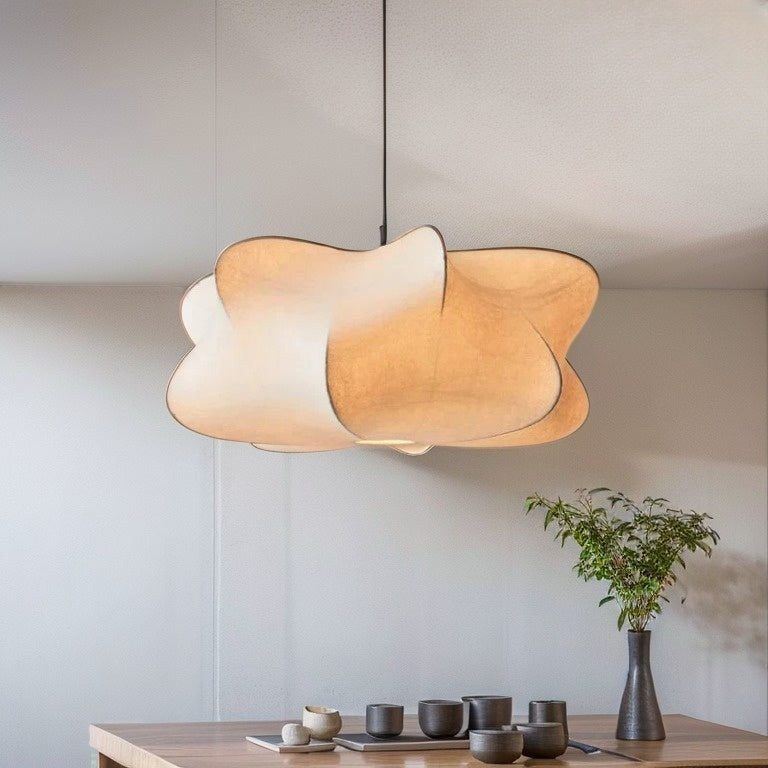 Suspension en soie – style japonais – rose clair ou blanc – lumière blanche chaude – salon et chambre – suspension moderne à l’aspect naturel | Sansoti