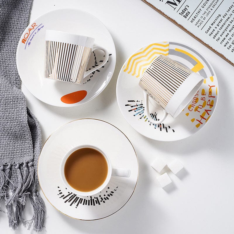 Coffee Cup with Mirror Reflection Saucer Ceramic Design Set | Sansoti