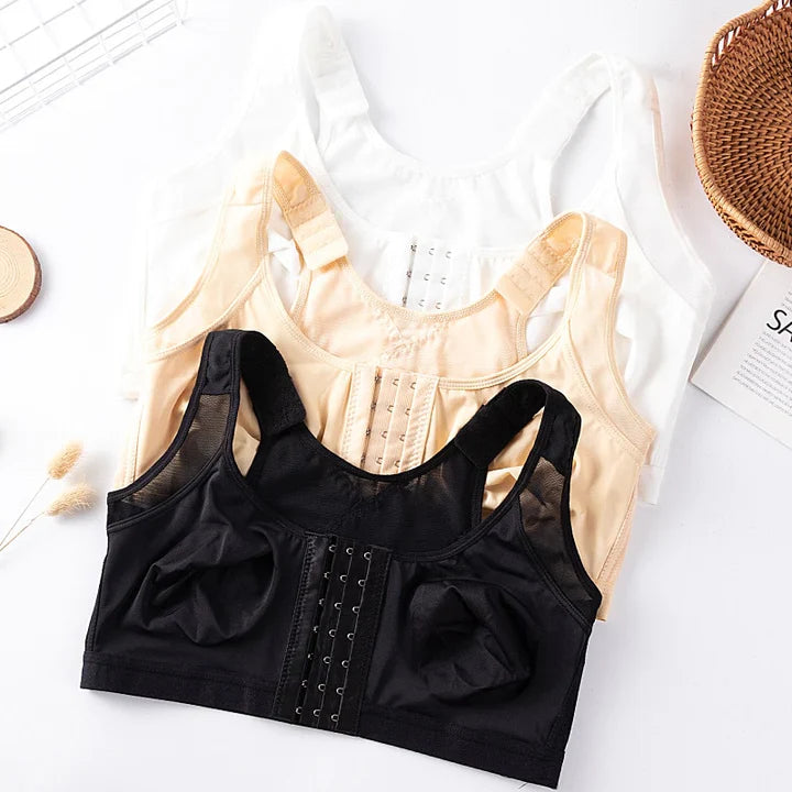 Posture Correcting Comfort Bra with Front Closure Black Beige White | Sansoti