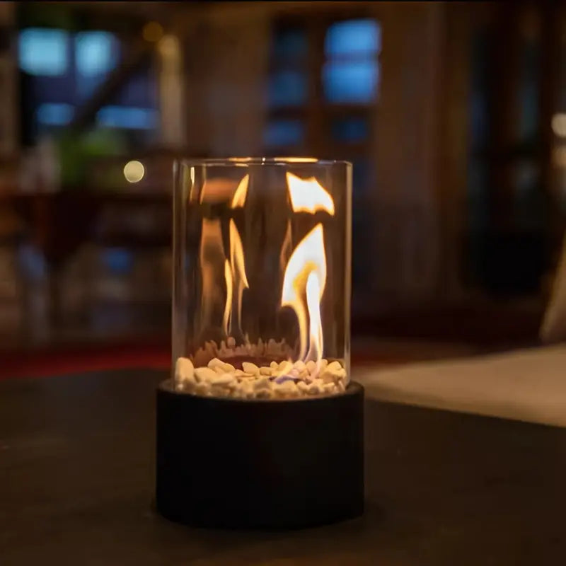 Portable Table Fireplace Ethanol Metal Glass Black Terrace Balcony Living Room Atmosphere Fireplace Bio-ethanol Table Fire Indoor Outdoor | Sansoti