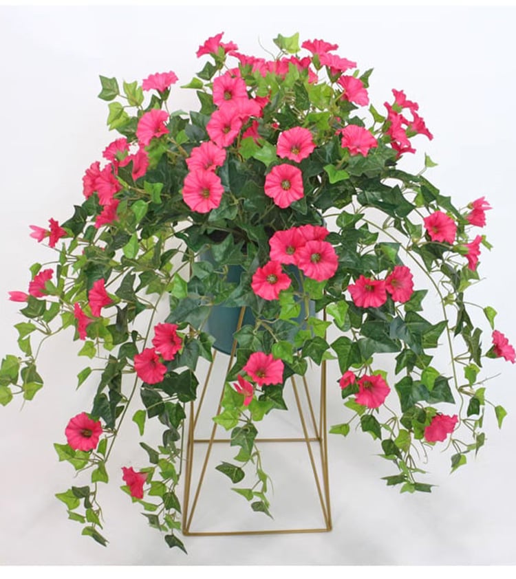Künstliche Kletterpflanze 90 cm mit 44 Blüten, UV-beständig, für Balkon, Garten und Wohnzimmer, Dekoration als Kunstblume und Hängepflanze | Sansoti