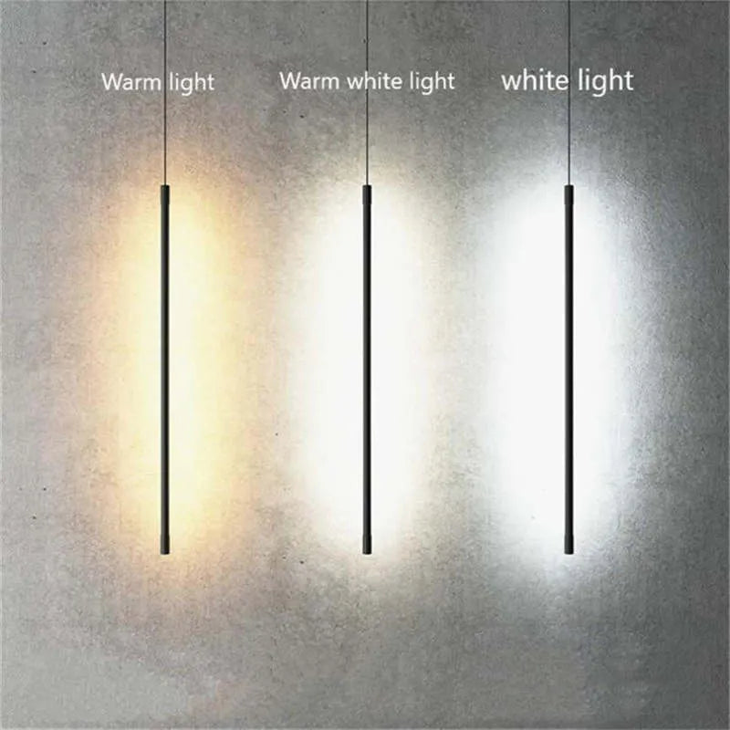 Minimalist Linear Pendant Bedside Lamp in Black Metal with Warm Light for Bedroom, Kitchen, Living Room | Sansoti