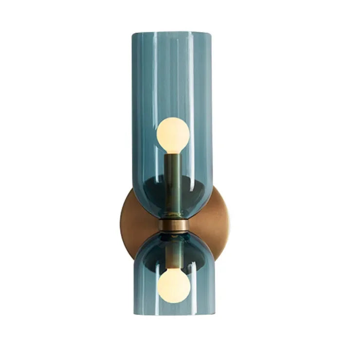 Aplique de vidrio dorado con doble pantalla, 35cm, E14, para recibidor, salón y dormitorio, moderno y elegante | Sansoti
