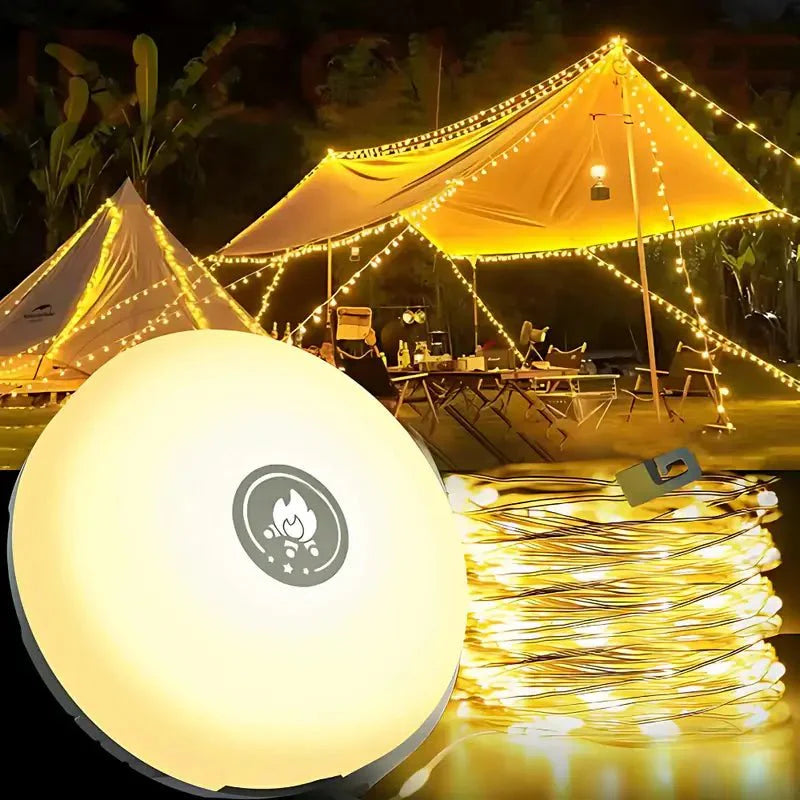 Campinglampe mit aufrollbarem Lichterkabel | 4-in-1 Zeltlampe & Stimmungslicht fürs Camping