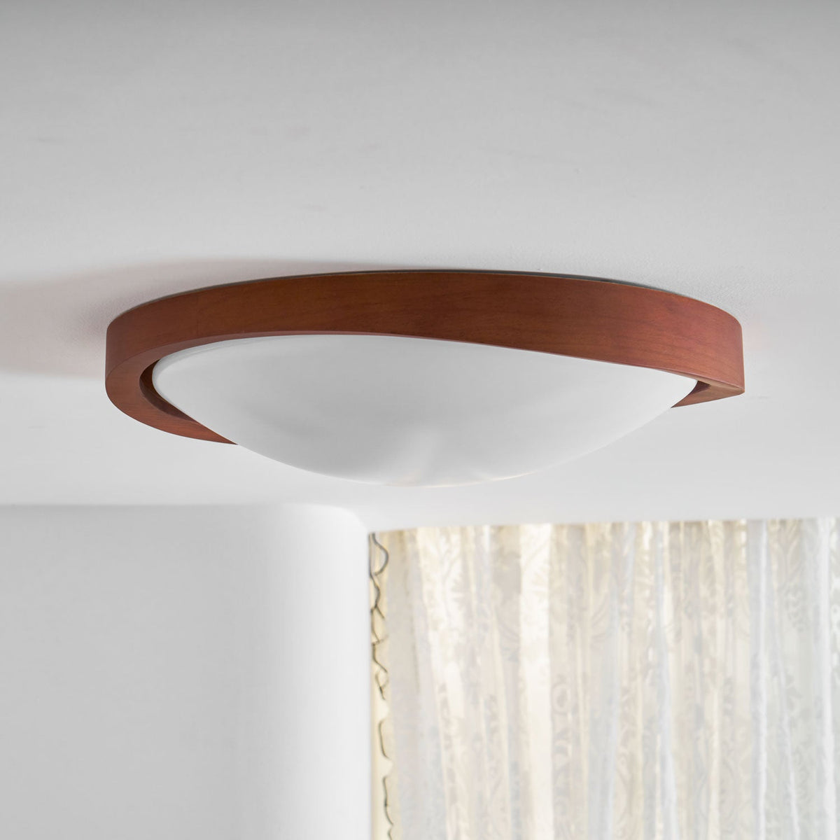 Wooden Ceiling Light with Curved Edge – Scandinavian Design with Walnut Finish & Warm Lighting for Living Room Bedroom | Sansoti