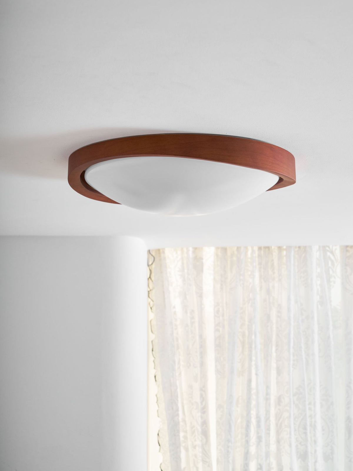 Wooden Ceiling Light with Curved Edge – Scandinavian Design with Walnut Finish & Warm Lighting for Living Room Bedroom | Sansoti