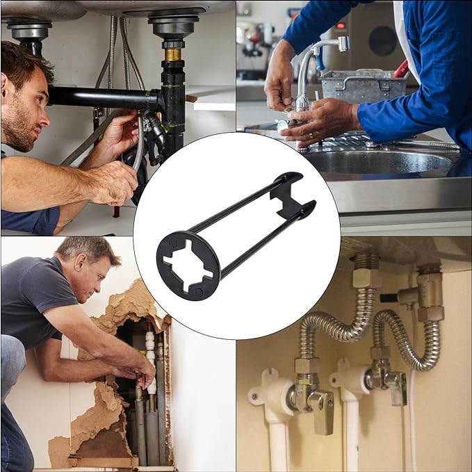 Clé à molette multifonction pour endroits difficiles d'accès | Outil extra long pour robinets et douches | Outil de plomberie pivotant à 360° | Installation de robinet de cuisine et salle de bain | Sansoti