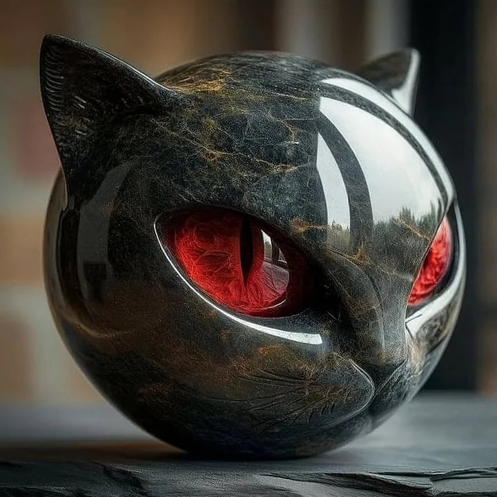 Decorative Cat Head Sculpture – Glossy Finish with Hypnotic Eyes | Sansoti