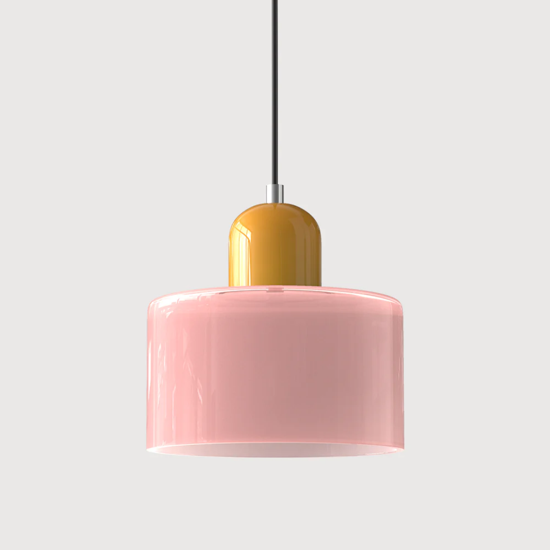 Suspension vintage en verre coloré et métal réglable, éclairage d’ambiance pour coin repas, plafonnier au design rétro | Sansoti