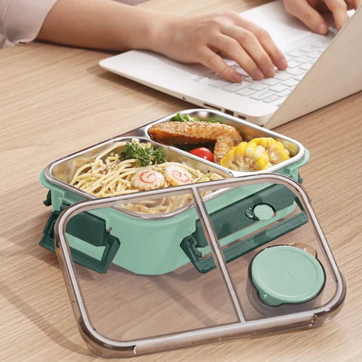 Isolierter Warmhaltebehälter für warme Mahlzeiten – auslaufsicherer Deckel – kompakte Lunchbox – 2 oder 3 Fächer – Edelstahl Thermosbehälter | Sansoti