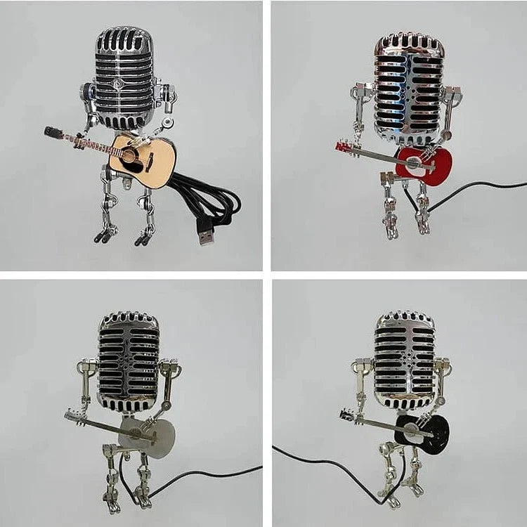 Robot Lamp with Microphone and Guitar Metal Vintage Table Lamp Black White Red Yellow Adjustable Musician Design | Sansoti