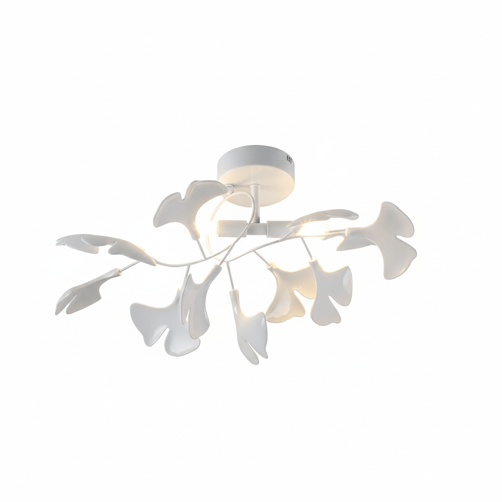 Keramische Hängelampe Ginkgo-Blatt – Goldfarbene Fassung mit weißen Blättern – Modernes, von der Natur inspiriertes Design für Wohnzimmer Esszimmer Schlafzimmer | Sansoti